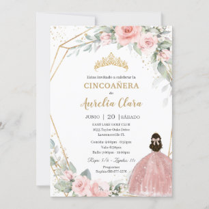 Blush Pink Floral Princess Cincoañera 5th Birthday Invitation