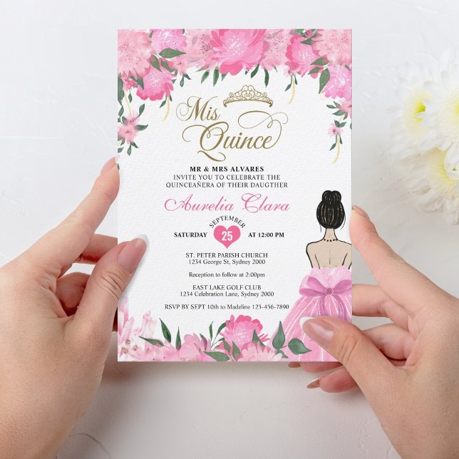Blush Pink Floral Princess Mis Quince Quinceañera Invitation (Creator Uploaded)