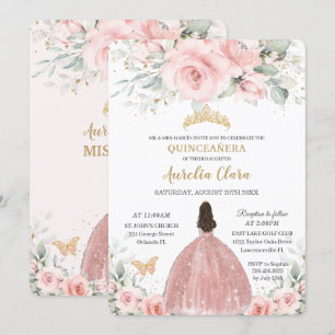 Blush Pink Floral Princess Rose Gold Quinceañera I Invitation