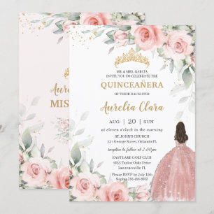 Blush Pink Floral Princess Rose Gold Quinceañera Invitation