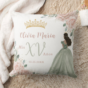 Blush Pink Floral Princess Sage Dress Quinceañera Cushion