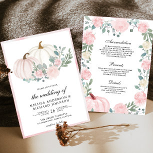 Blush Pink Floral Pumpkin All in One Wedding Invitation