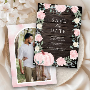 Blush Pink Floral Pumpkin Barn Wood Photo Wedding Save The Date
