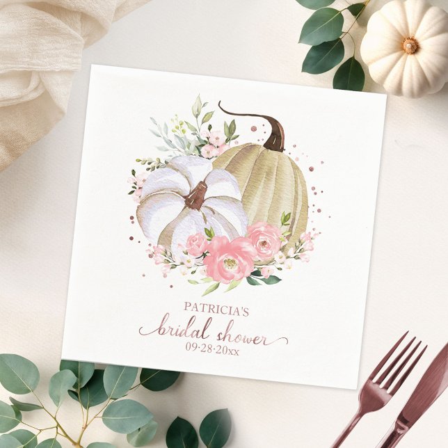 Blush Pink Floral Pumpkin Fall Bridal Shower Napkin (Creator Uploaded)