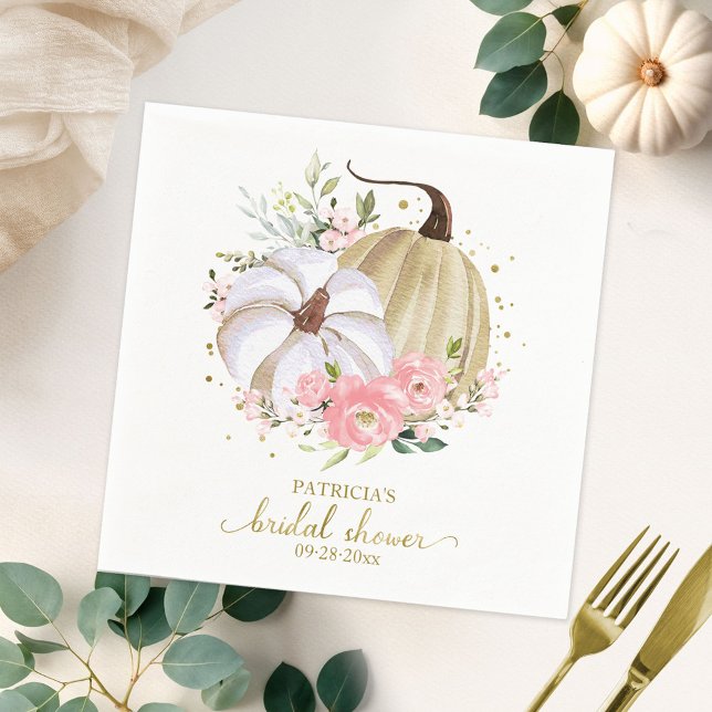 Blush Pink Floral Pumpkin Fall Bridal Shower Napkin (Creator Uploaded)