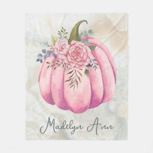 Blush Pink Floral Pumpkin Name Girls  Room Fleece Blanket