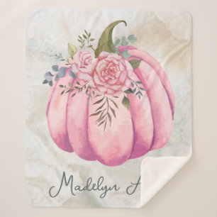 Blush Pink Floral Pumpkin Name Girls Room  Sherpa Blanket