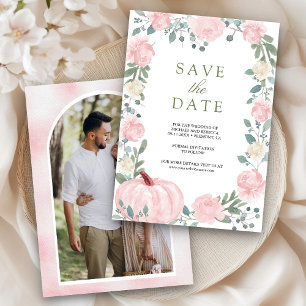 Blush Pink Floral Pumpkin Photo Wedding Save The Date