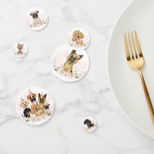 Blush Pink Floral Puppy Dogs Birthday Shower Party Confetti (Group)