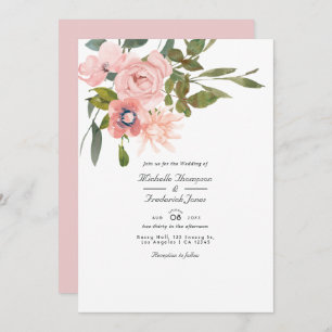 Blush Pink Floral QR Code RSVP Wedding Invitation