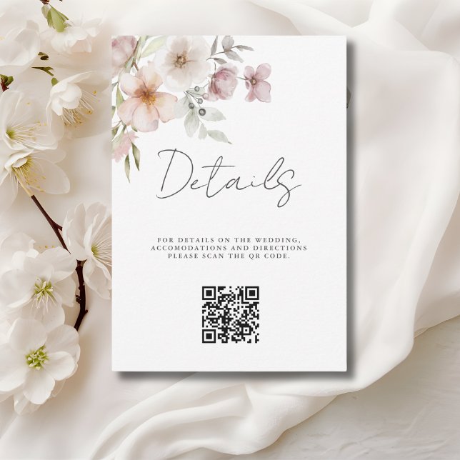 Blush Pink Floral QR Code Wedding Detail Enclosure (Creator Uploaded)