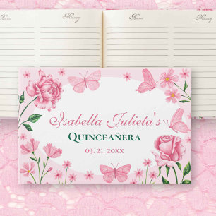 Blush Pink Floral Quinceañera 15th Birthday Guest Book