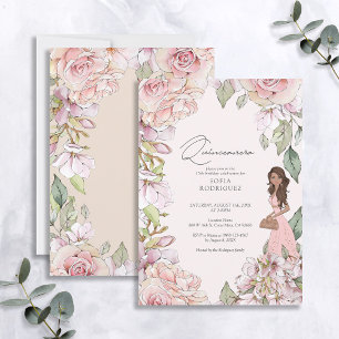 Blush Pink Floral Quinceañera 15th Birthday Invitation