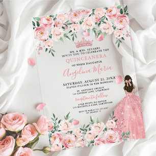 Blush Pink Floral Quinceanera Acrylic Invitations