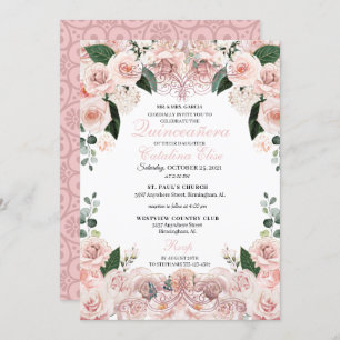 Blush Pink Floral Quinceanera Birthday Invitation