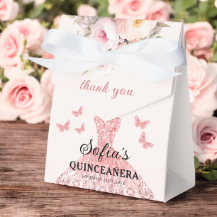 Blush Pink Floral Quinceañera Butterflies Favour Box