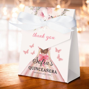 Blush Pink Floral Quinceañera Butterflies Favour Box
