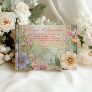 Blush Pink Floral Quinceanera Celebration Guest Book