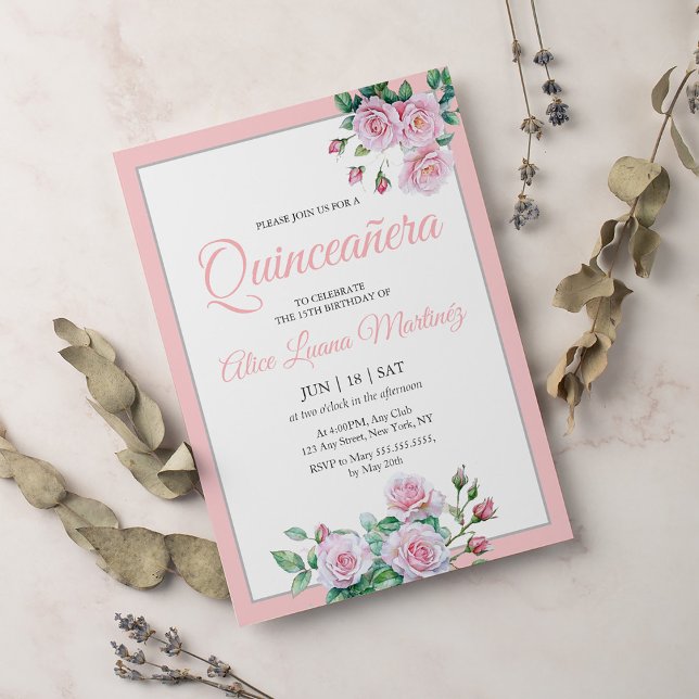 Blush Pink Floral Quinceanera Celebration  Invitation (Creator Uploaded)