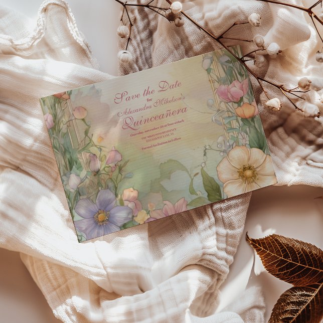 Blush Pink Floral Quinceanera Celebration Save The Date (Creator Uploaded)