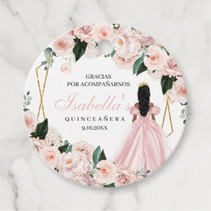 Blush Pink Floral Quinceanera Circle Favour Tags