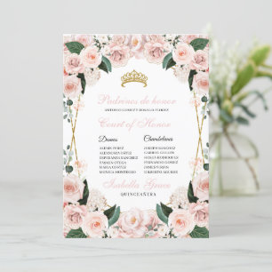Blush Pink Floral Quinceanera Court of Honour Invitation