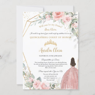 Blush Pink Floral Quinceañera Dama Proposal  Invitation