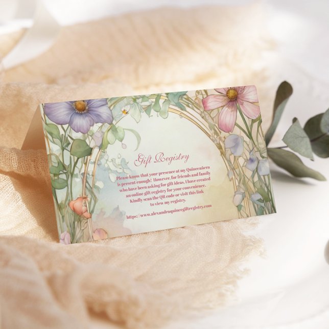Blush Pink Floral Quinceanera Gift Registration Enclosure Card (Creator Uploaded)