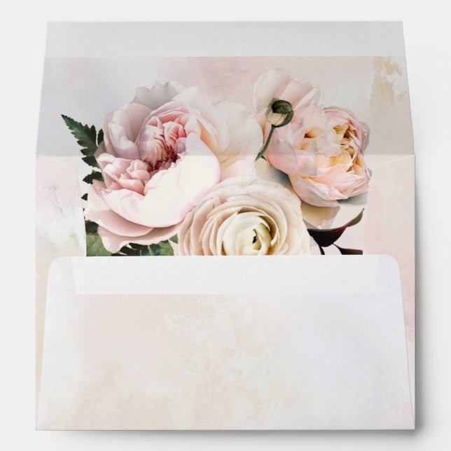 Blush Pink Floral Quinceañera Invitation Envelopes (Back (Bottom))