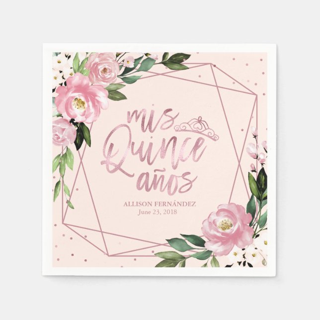 Blush Pink Floral Quinceanera Napkin (Front)