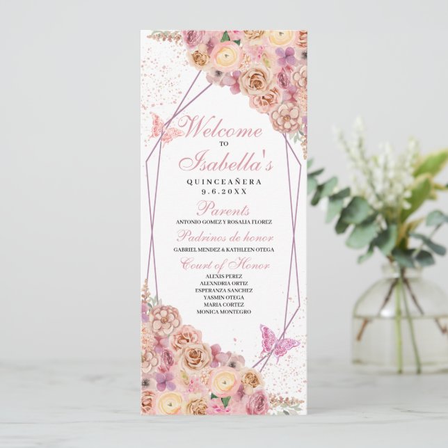 Blush Pink Floral Quinceanera Program (Standing Front)