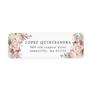 Blush Pink Floral Quinceanera Return Address Label