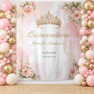 Blush Pink Floral Quinceañera Tapestry