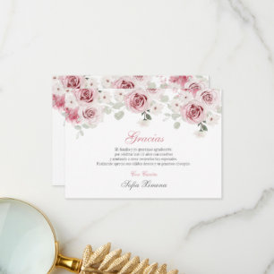 Blush Pink Floral Quinceañera Thank You Card