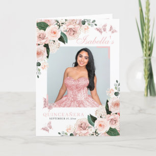 Blush Pink Floral Quinceanera Tiara Butterflies Program