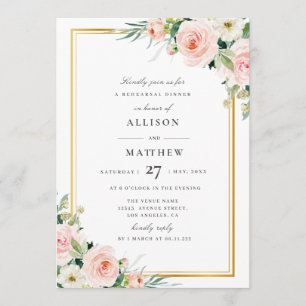 blush pink floral rehearsal dinner invitation