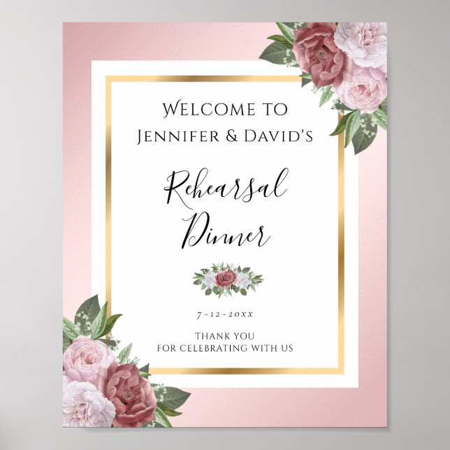 Blush Pink Floral Rehearsal Dinner Welcome Sign (Front)