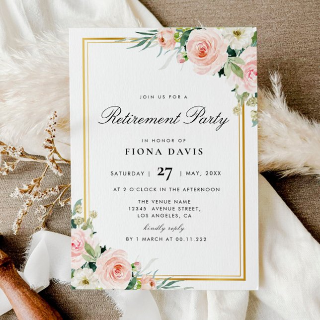 blush pink floral retirement party invitation (Creator Uploaded)