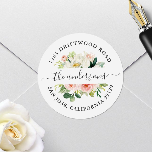 Blush Pink Floral Return Address Envelope Seal (Creator Uploaded)