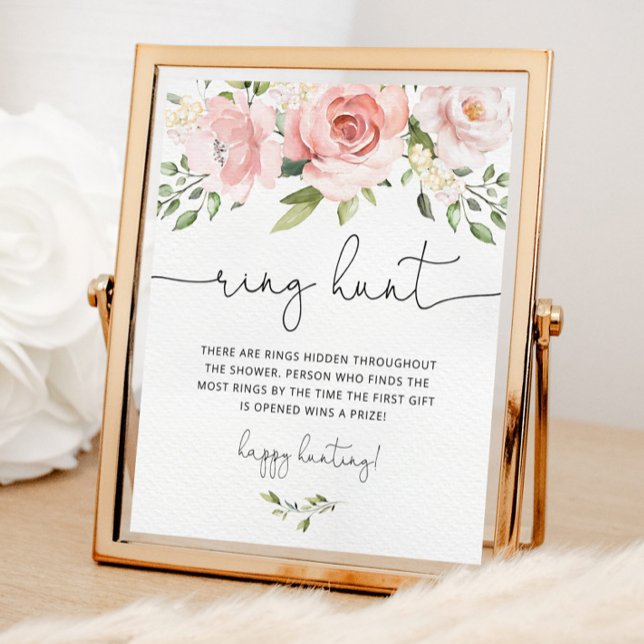 Blush pink floral ring hunt bridal shower game poster (Creator Uploaded)