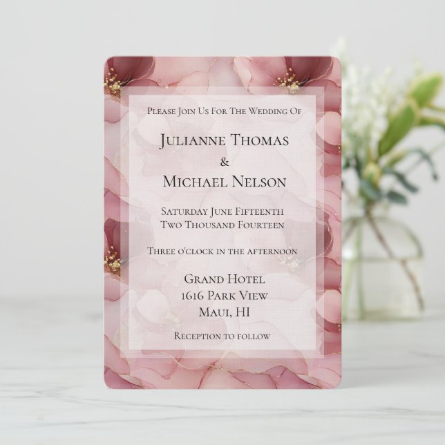 Blush Pink Floral Romantic Wedding Invitation (Standing Front)