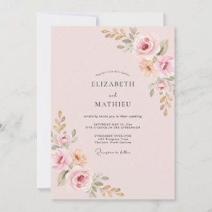 Blush Pink Floral Romantic Wedding Invitation