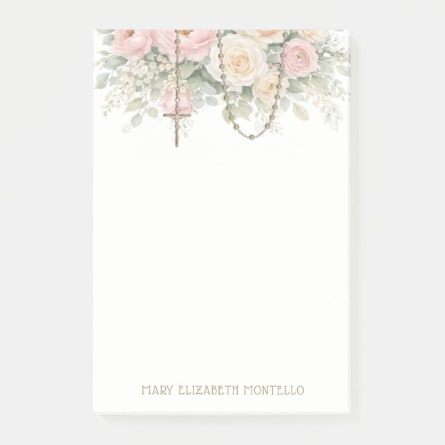 Blush Pink Floral Rosary Catholic  Post-it Notes (Front)