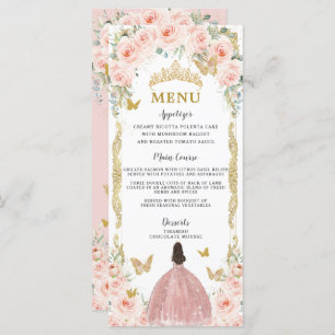 Blush Pink Floral Rose Gold Dress Quinceañera Menu