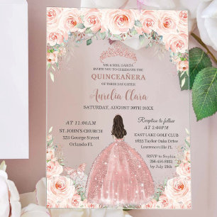Blush Pink Floral Rose Gold Quinceañera Sweet 16  Acrylic Invitations