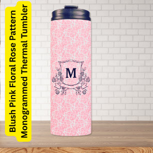 Blush Pink Floral Rose Pattern Monogrammed  Thermal Tumbler