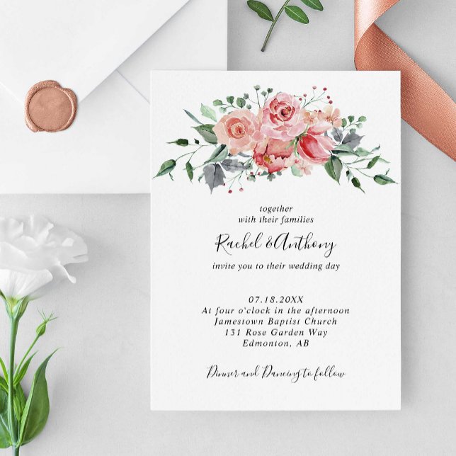 Blush Pink Floral Rose Wedding Elegant Boho Chic Invitation (Creator Uploaded)
