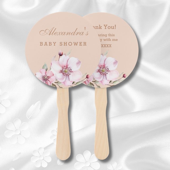 Blush Pink Floral Roses Baby Shower Hand Fan (Creator Uploaded)