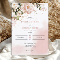 Blush Pink Floral Roses Boho Wedding Invitation