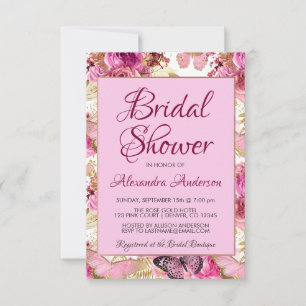 Blush Pink Floral Roses Bridal Shower Monogram Invitation